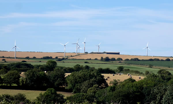Views over the windfarm from Langarth